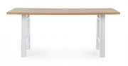 Weißer Holztisch und natürlicher Stahl 180x90 cm