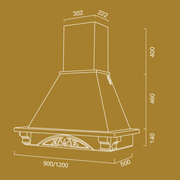 Cappa rustikale Küche süße Vita mit Holzrahmen Inlay Tabakfarbe 90 cm