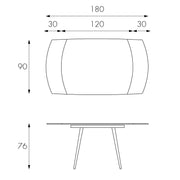 Ausleitbarer Tisch in geschmittertem Glas mit grauem Top 120/180x90h cm