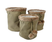 Runder Korb mit Polyesterpelzpumpen H 45 x Ø 40 cm