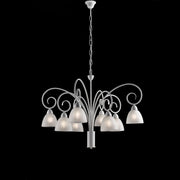 Schäbiger weißer eisernen Kronleuchter Lampenschatten Weiß Alabaster Glas acht Lichter 81x H58 cm