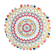 Orange gelber Samtpouff mit Pompom