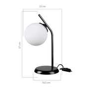 Tischlampentisch Black Metall und ASZ1675 Glaskugel Lampenschirm