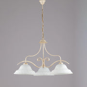 Klassischer eisernen Kronleuchter Elfenbein Gold weißes Glas Drei Lichter 30x H53 cm