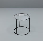 Tisch mit temperiertem Glasoberteil und schwarzer Basis 40x40 cm