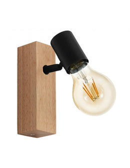 Spot Townshend Spotlight 1 schwarzes Licht und Naturholz H16,5 cm Eglo