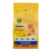 Friskies Kroketten sterilisierte Katzen mit Truthahn und Gemüse, das 1,5 Kilogramm Püree hinzugefügt hat