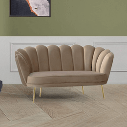 Zwei -Seerer -Orel -Sofa in Samt Beige in Conchiglia effez