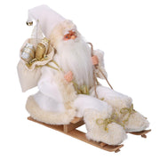 Santa Claus Stoff auf weißem Schlitten Gold CM33X12H30