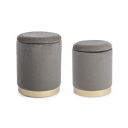 2 Pouf in Samt mit Polina Grey Container eingestellt