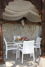 Polyrattan Tisch weiße Quadratcreme mit Glas 90x90x77h cm