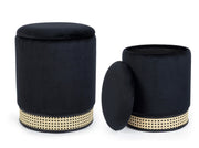 Set 2 Pouf Container Black Fabric Milena