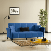 Levy -Sofa 3 Sitze in blauem Stoff mit Behälter und Bett