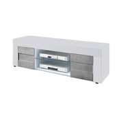 Weiß glänzender TV -Basis 2 Türen grau Beton L.138 S.42 H.44 cm Effez