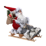 Santa Claus Stoff auf rotgrauem Schlitten CM33X12H30