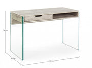 Design Desk in natürlichen Holzarmosen 1 Schublade und Glasbeine 110 x 55x 76H cm