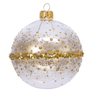 Transparente Weihnachtsball mit goldenem Glitzer Ø8 cm