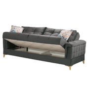 Drei -Seerer -Sofa -Bett mit Kemerbehälter in Holz und dunkelgrauem Stoff 219x99x H87 cm