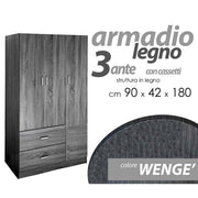Drei -Door Grey Chamber Garderobe mit zwei Schubladen 90 x 42 x 180 h cm cm