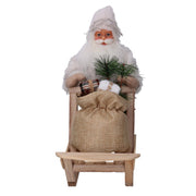 Santa Claus Stoff mit Schlitten und grünen Geschenken weiß CM33x12H30