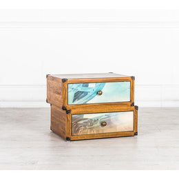 Schublade 2 Schubladen dekoriert Multicolor in Mangoholz 40x53xh.40 cm