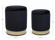 Set 2 Pouf Container Black Fabric Milena