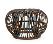 Pouf -Tisch für Outdoor in Rattan -braunen Goldenen Durchmesser 65x H44 cm