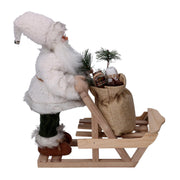 Santa Claus Stoff mit Schlitten und grünen Geschenken weiß CM33x12H30