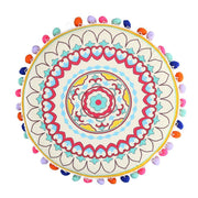 Orange gelber Samtpouff mit Pompom