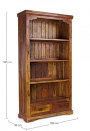 Bibliothek 4 Etagen und 2 rustikale Holzschubladen 100x35x185 cm