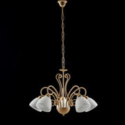 Elfenbein Eisen Kronleuchter fünf Lichter Huren in weißem Alabaster Glas 60x H45 cm