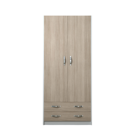Zwei Türen Garderobe mit Schubladen Farbe Olmo weiße Struktur H210x90x52cm