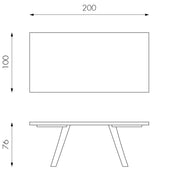 Thermoco -Eichentisch und schwarze Beine 100x200x76H CM