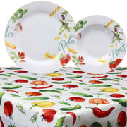 Setzen Sie 12 Platten und Tischdecke mehrfarbige Pasta -Olimpia -Linie