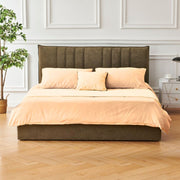 Doppelbett Saturn brauner Stoff Kopfschachtel vertikale Nähte 160x190 cm