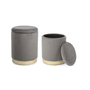 2 Pouf in Samt mit Polina Grey Container eingestellt