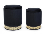 Set 2 Pouf Container Black Fabric Milena