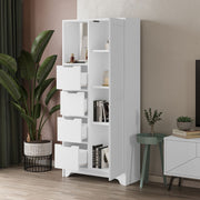 Mida Midi White Mehrzweck Mobile mit 1 Tür, 4 Schubladen H 164,5 x L 77 x P 29,6 cm