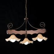 Holz- und antike Walnussleuchter drei Lichter Glasriegel 80x H50 cm