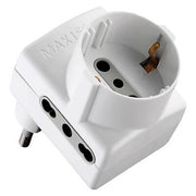 Triple -Adapter 'Saving' Socket: 2x2p +T 16a Bipasso Schuko. 1x2p+t schuko