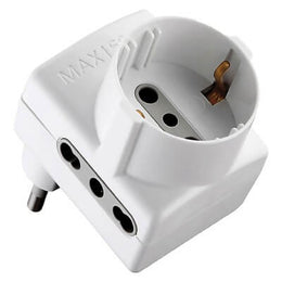 Triple -Adapter 'Saving' Socket: 2x2p +T 16a Bipasso Schuko. 1x2p+t schuko
