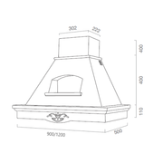 Haube Rustikale weiße Küche Tosca mit Holzrahmen Inlay Tabakfarbe 120 cm