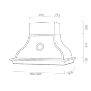 Haube aufstrebende Eremitage in Edelstahl- und Holzrahmen 90 cm