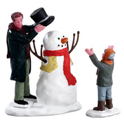Lemax Sharp -Dred Snowman Set von 2 - Set von 2 Schneemännern, die elegant für das Weihnachtsdorf gekleidet sind