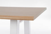 Weißer Holztisch und natürlicher Stahl 180x90 cm
