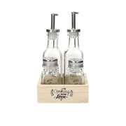 Set Öl/Essig/Pfeffer/Kochsalz mit Liebe transparentes Glas
