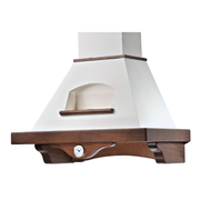 Aida weiße rustikale Küchenhaube mit Holzweinrahmen Tabak mit 90 cm Uhr