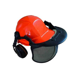 Blinky Jac -Schutzhelm mit Kopfhörern und orangefarbenem Visier