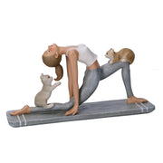 Statue Resin Frau mit grauen Katzen CM22X6.5H11.5