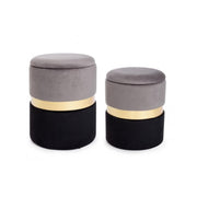 Set von zwei modernen Pouf -Öffnungsfähigen grauen schwarzen Gold